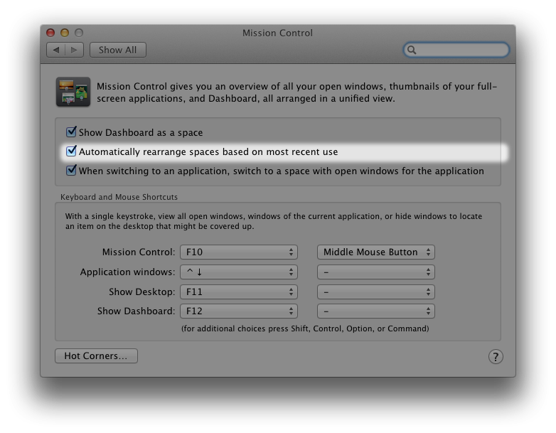 Mission Control Preferences